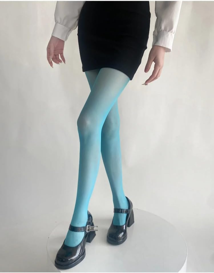 TYATVS Funky Colorful Tights for Women Whimsy Twee Colored Stockings Teal Fun Tights Y2k Emo Whimsigoth Clothes - Image 3